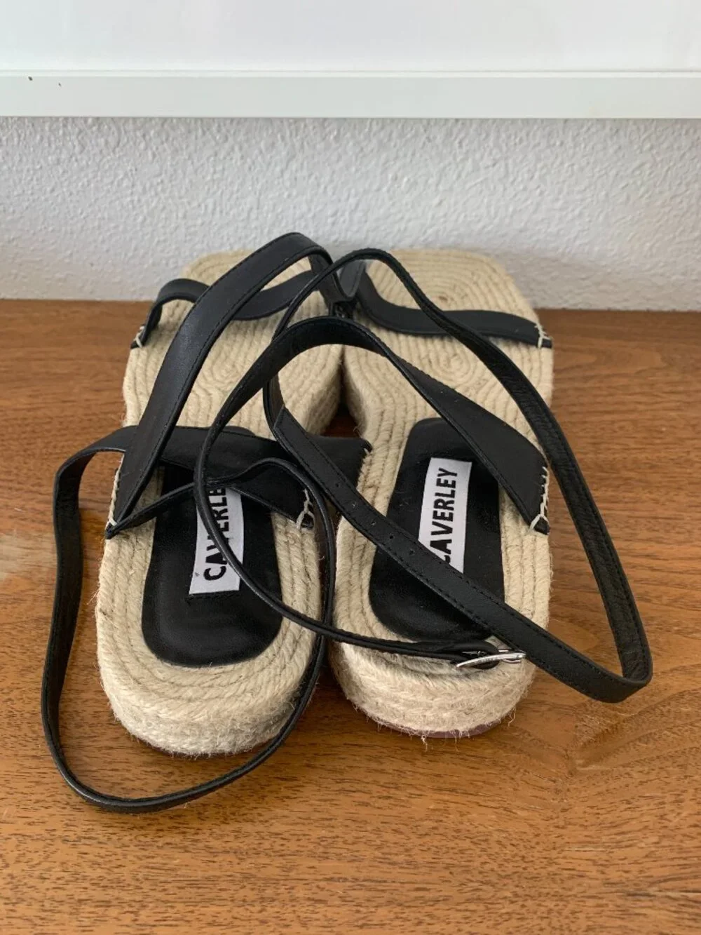EUC CAVERLEY Jude Espadrille Leather Sandals in Black, Size US Women 9.5 EU 40